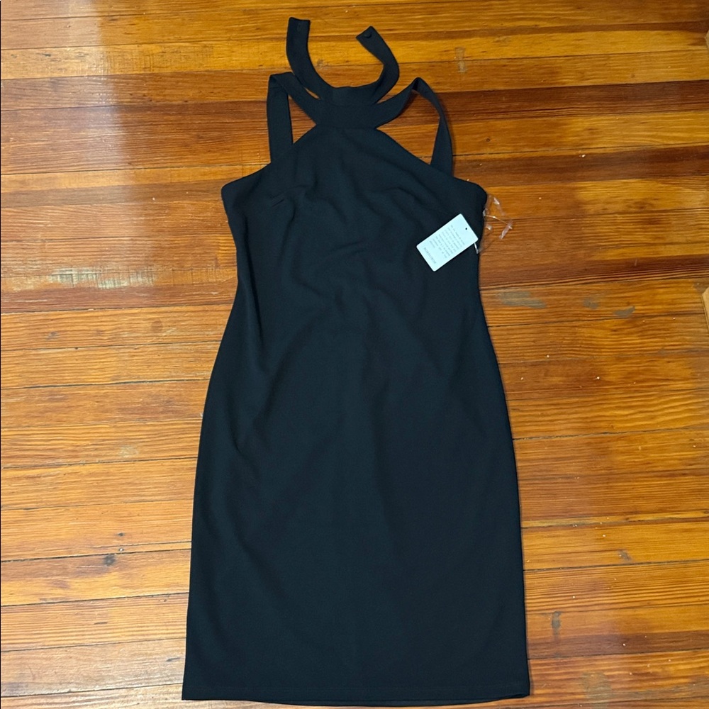 NWT bebe Black Halter Midi Dress with Twist Strap Detail size 12